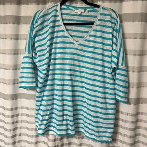 Chico's Turquoise and White Striped 3/4th length Sleeve Top- size 1